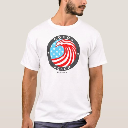 Cocoa Beach FL  Patriotic Surfing Waves 4th Pride T_Shirt