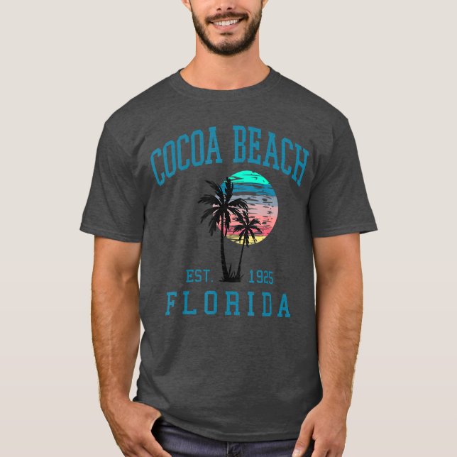 Cocoa Beach Florida Beach Retro Sunset Palm Trees  T-Shirt (Front)