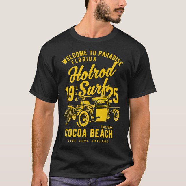 Cocoa Beach Florida Retro Hotrod Surf  9 T-Shirt (Front)