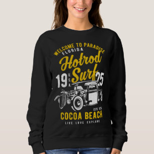 Cocoa Beach Florida Retro Hotrod Surf Distressed   Sweatshirt