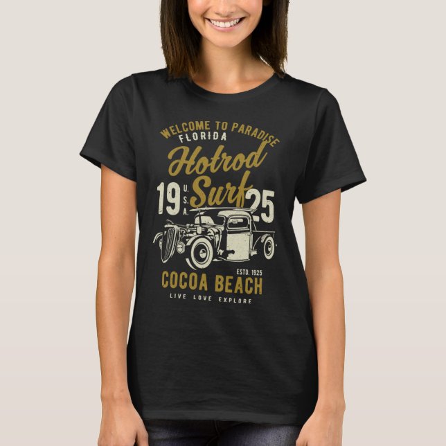 Cocoa Beach Florida Retro Hotrod Surf Distressed   T-Shirt (Front)