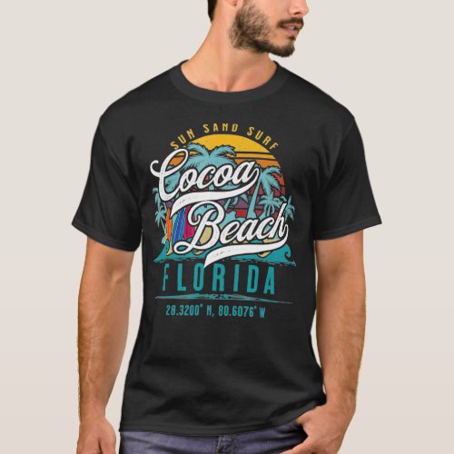 Cocoa Beach Florida Retro Sun Sand Surf Surfing T_Shirt