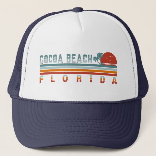 Cocoa Beach Florida Retro Sunset Souvenirs 60s Trucker Hat