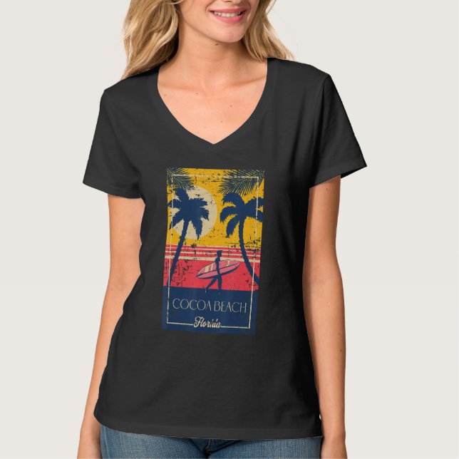 Cocoa Beach Florida Retro Surfer Distressed Design T-Shirt (Front)