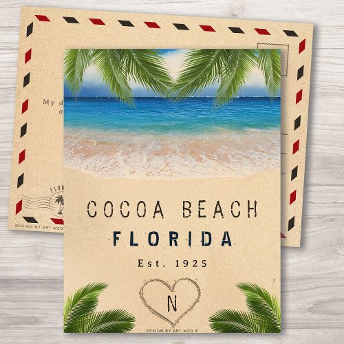 Cocoa Beach Florida Sand Tropical Palm Leaves Postcard