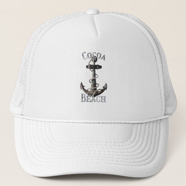 Cocoa Beach Florida Vacation Nautical Anchor Trucker Hat (Front)