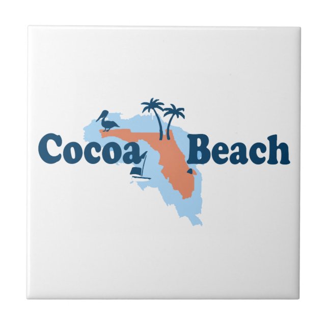 Cocoa Beach - Map Design. Ceramic Tile (Front)