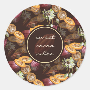 Cocoa Beans and Flowers, Chocolate Pattern Classic Round Sticker