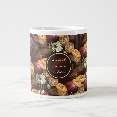 Cocoa Beans and Flowers Chocolate Pattern Giant Coffee Mug