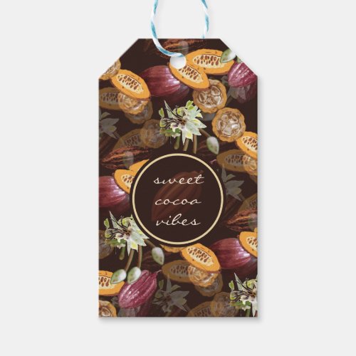 Cocoa Beans and Flowers Chocolate Pattern Gift Tags