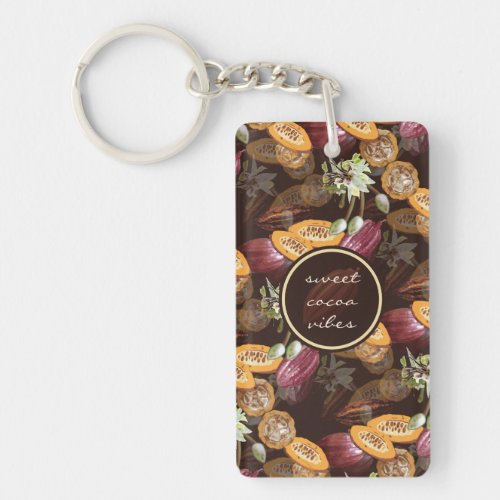 Cocoa Beans and Flowers Chocolate Pattern Keychain