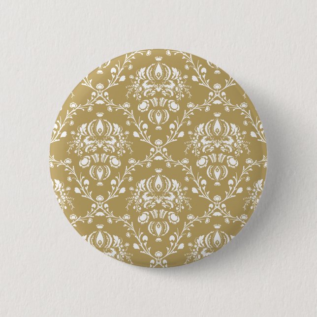 Cocoa Brown and Cream Damask Button (Front)