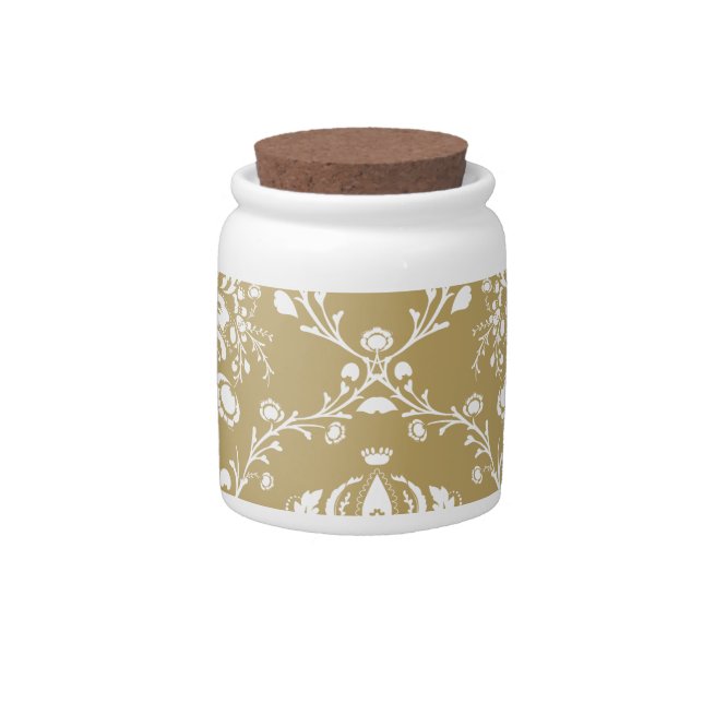 Cocoa Brown and Cream Damask Candy Jar (Front)