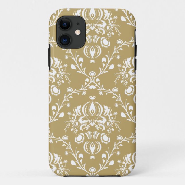 Cocoa Brown and Cream Damask Case-Mate iPhone Case (Back)