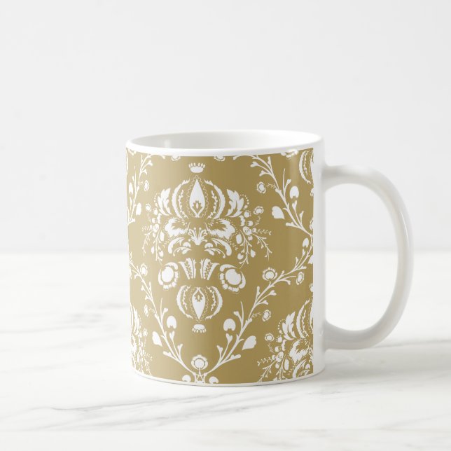 Cocoa Brown and Cream Damask Coffee Mug (Right)