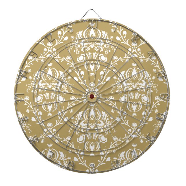 Cocoa Brown and Cream Damask Dart Board (Front)