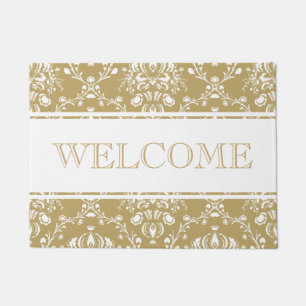 Cocoa Brown and Cream Damask Doormat