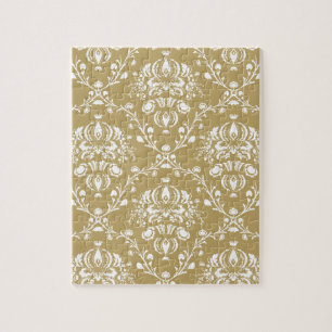 Cocoa Brown and Cream Damask Jigsaw Puzzle