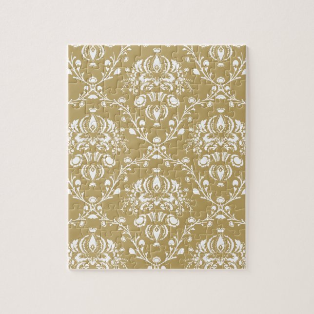 Cocoa Brown and Cream Damask Jigsaw Puzzle (Vertical)