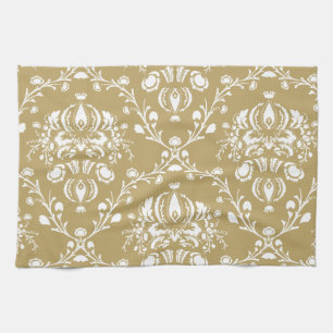 Cocoa Brown and Cream Damask Kitchen Towel
