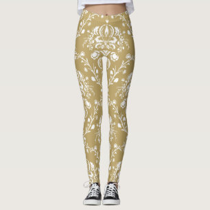 Cocoa Brown and Cream Damask Leggings