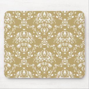 Cocoa Brown and Cream Damask Mouse Pad