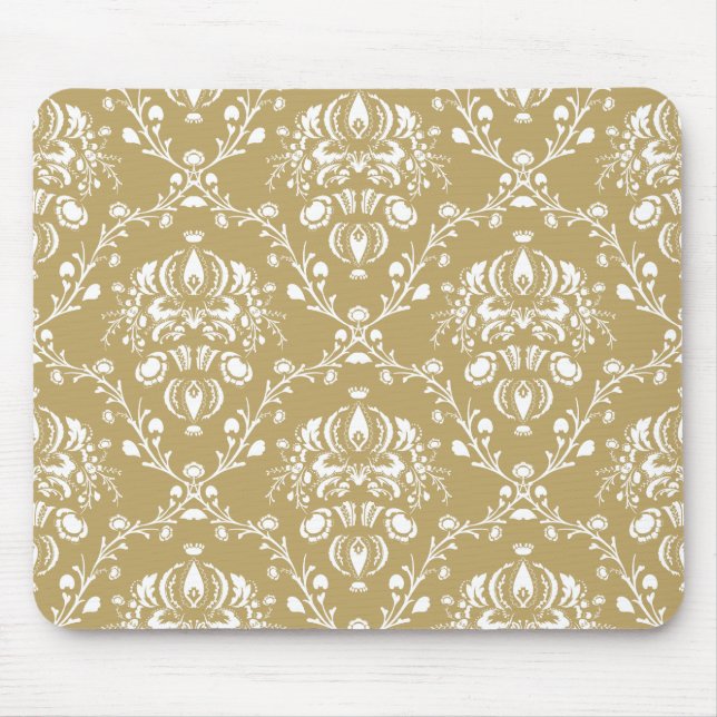 Cocoa Brown and Cream Damask Mouse Pad (Front)
