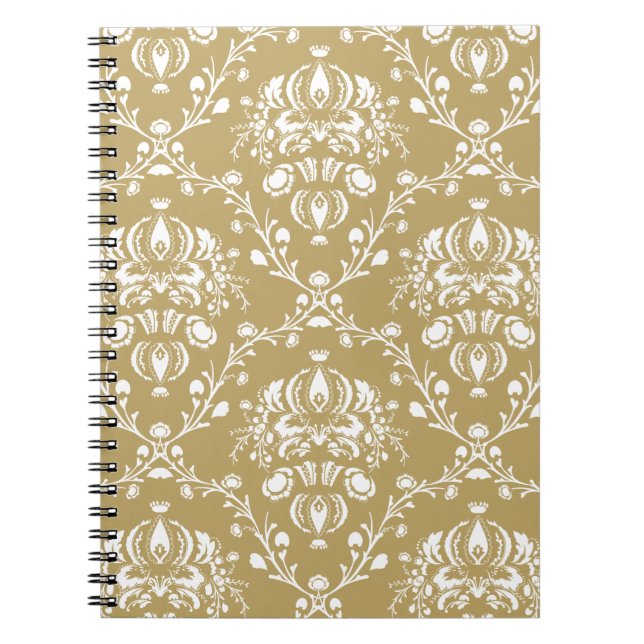 Cocoa Brown and Cream Damask Notebook (Front)