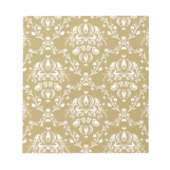Cocoa Brown and Cream Damask Notepad (Front)