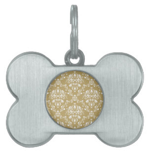 Cocoa Brown and Cream Damask Pet ID Tag