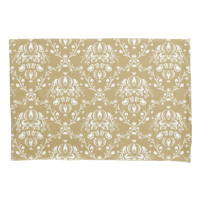 Cocoa Brown and Cream Damask Pillow Case (Front-Left)