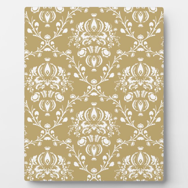 Cocoa Brown and Cream Damask Plaque (Front)