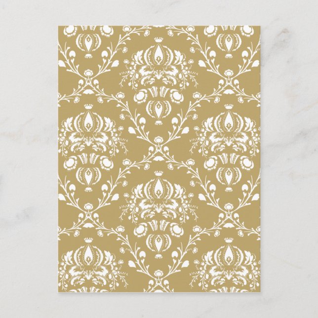 Cocoa Brown and Cream Damask Postcard (Front)