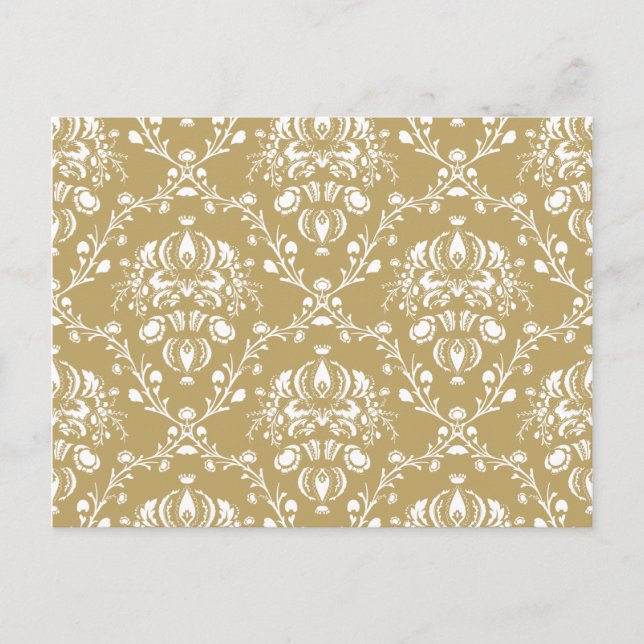 Cocoa Brown and Cream Damask Postcard (Front)