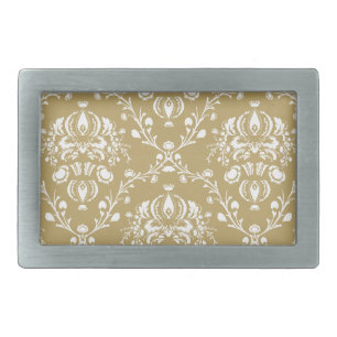 Cocoa Brown and Cream Damask Rectangular Belt Buckle