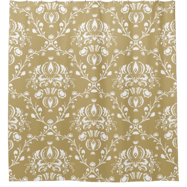Cocoa Brown and Cream Damask Shower Curtain (Front)