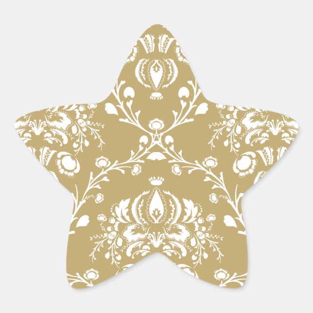 Cocoa Brown and Cream Damask Star Sticker (Front)