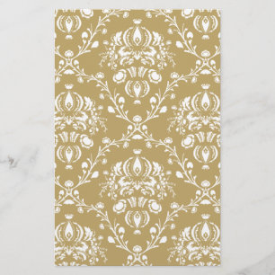 Cocoa Brown and Cream Damask Stationery