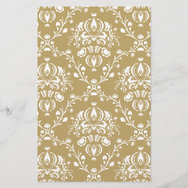 Cocoa Brown and Cream Damask Stationery (Front)