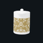 Cocoa Brown and Cream Damask Teapot<br><div class="desc">A classic,  elegant damask design pattern in cocoa brown and creamy white.</div>