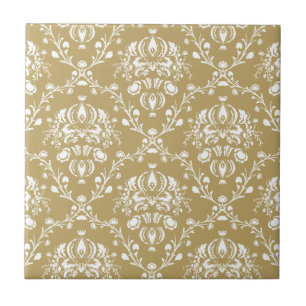 Cocoa Brown and Cream Damask Tile