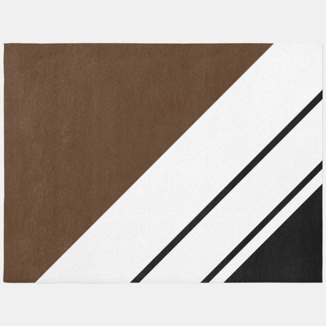 Cocoa Brown Black White Diagonal Racing Stripes Outdoor Rug (Front)