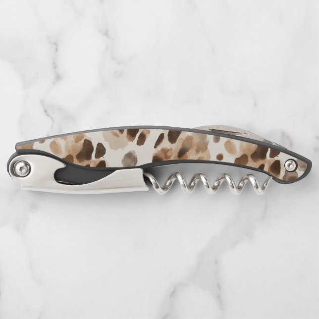 Cocoa Brown Cream Leopard Animal Print Waiter's Corkscrew (Front)