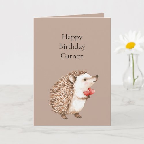 Cocoa Brown Cream Red Hearts Hedgehog Birthday