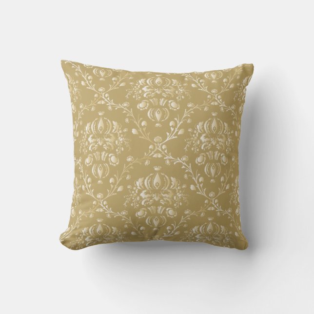 Cocoa Brown Damask Throw Pillow (Front)