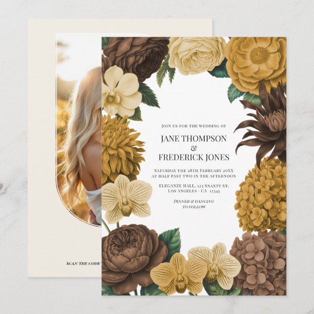 Cocoa Brown, Golden Caramel & Soft Butter Wedding Invitation (Front/Back)
