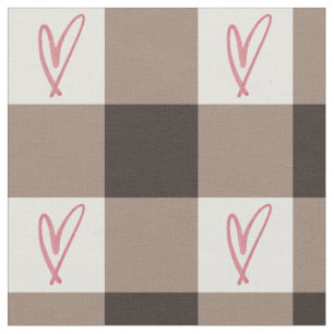 Cocoa Brown Heart Gingham Combed Cotton Fabric