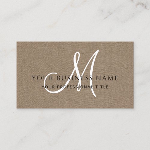 Cocoa Brown Linen Simple Minimal Monogram Business Card