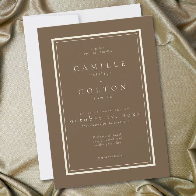 Cocoa Brown Minimalist Frame Wedding Invitation (Cocoa Brown Minimalist Frame Wedding Invitation)