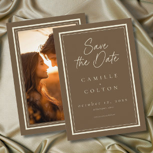 Cocoa Brown Minimalist Frame Wedding Photo Save The Date